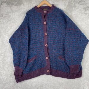 Yvonne Bergin Cardigan Womens OS Purple Blue Knit Ireland Mohair Blend Wool